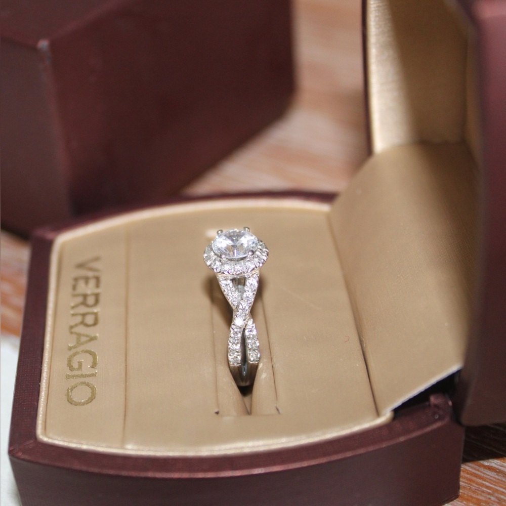 18K white gold, cubic zirconia, and diamond Verragio Engagement Ring